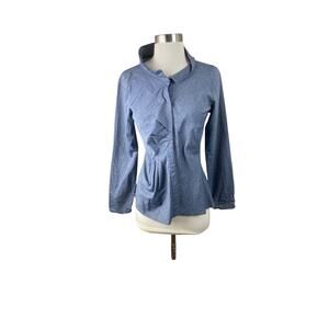 Lillith Pleat Detail Blue Button Blouse Size XS Minimalist